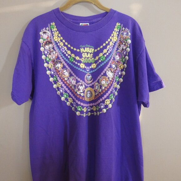 VTG Mardi Gras 2000 New Orleans XL T-Shirt Purple Mask Beads Fruit of The Loom - Picture 5 of 8